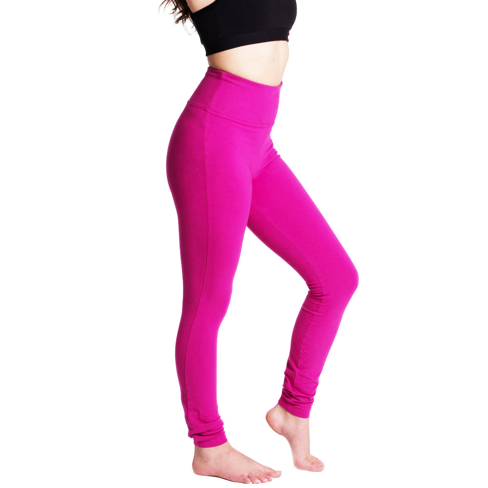 Leggings Depot-LY5R128-PINK 5 Waistband Yoga Solid Leggings, One Size 