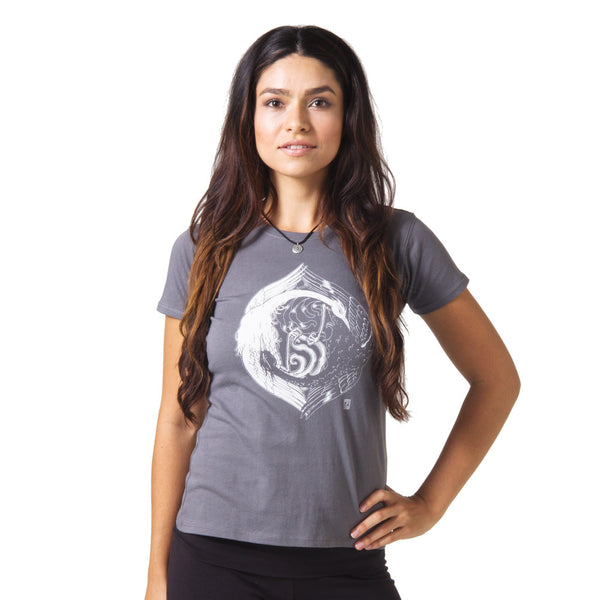 Yin Yang Graphic T-shirt by Zane Prater Organic Cotton T-Shirt Women's - Gray