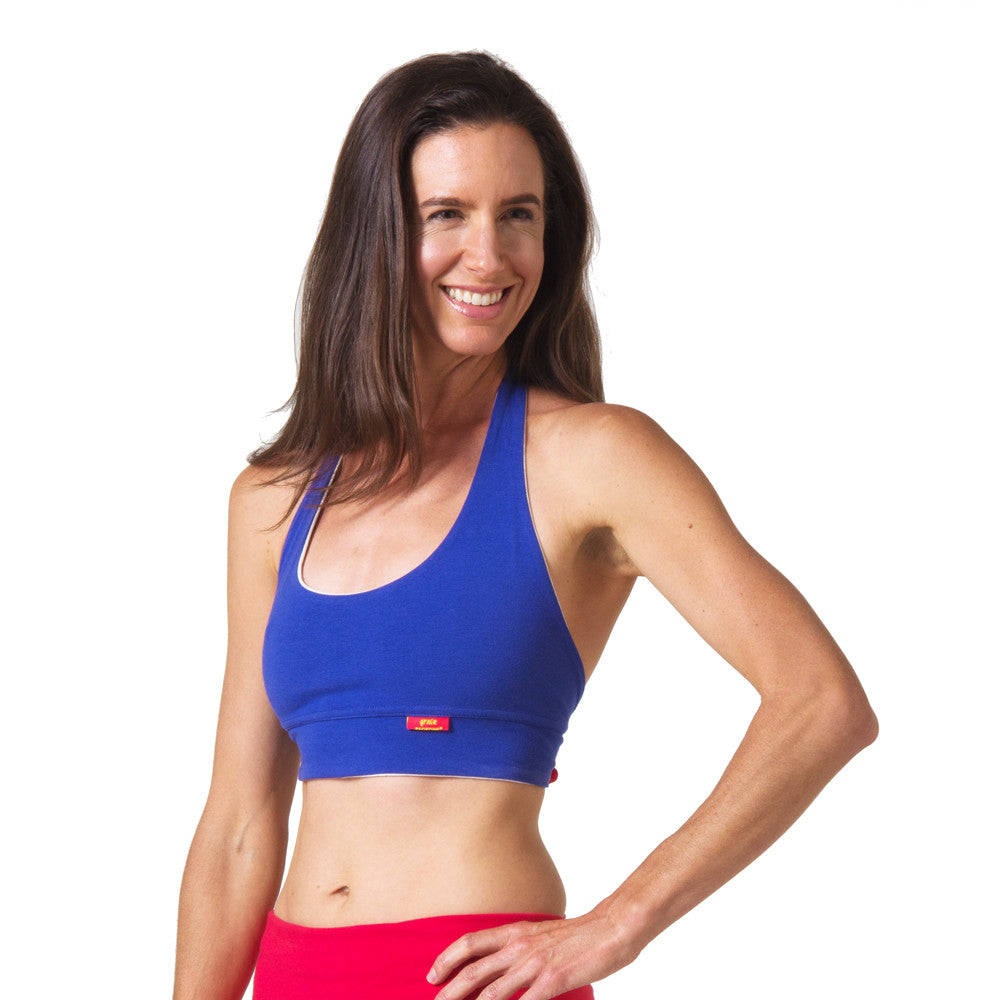 Love Lace-up Reversible Halter Yoga Bra - White and Royal Blue