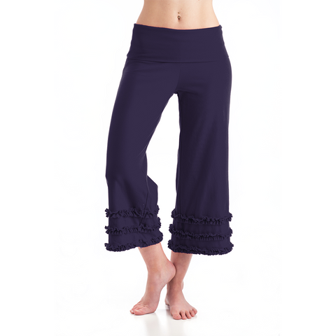 Wisdom Ruffled Yoga Capris - Navy